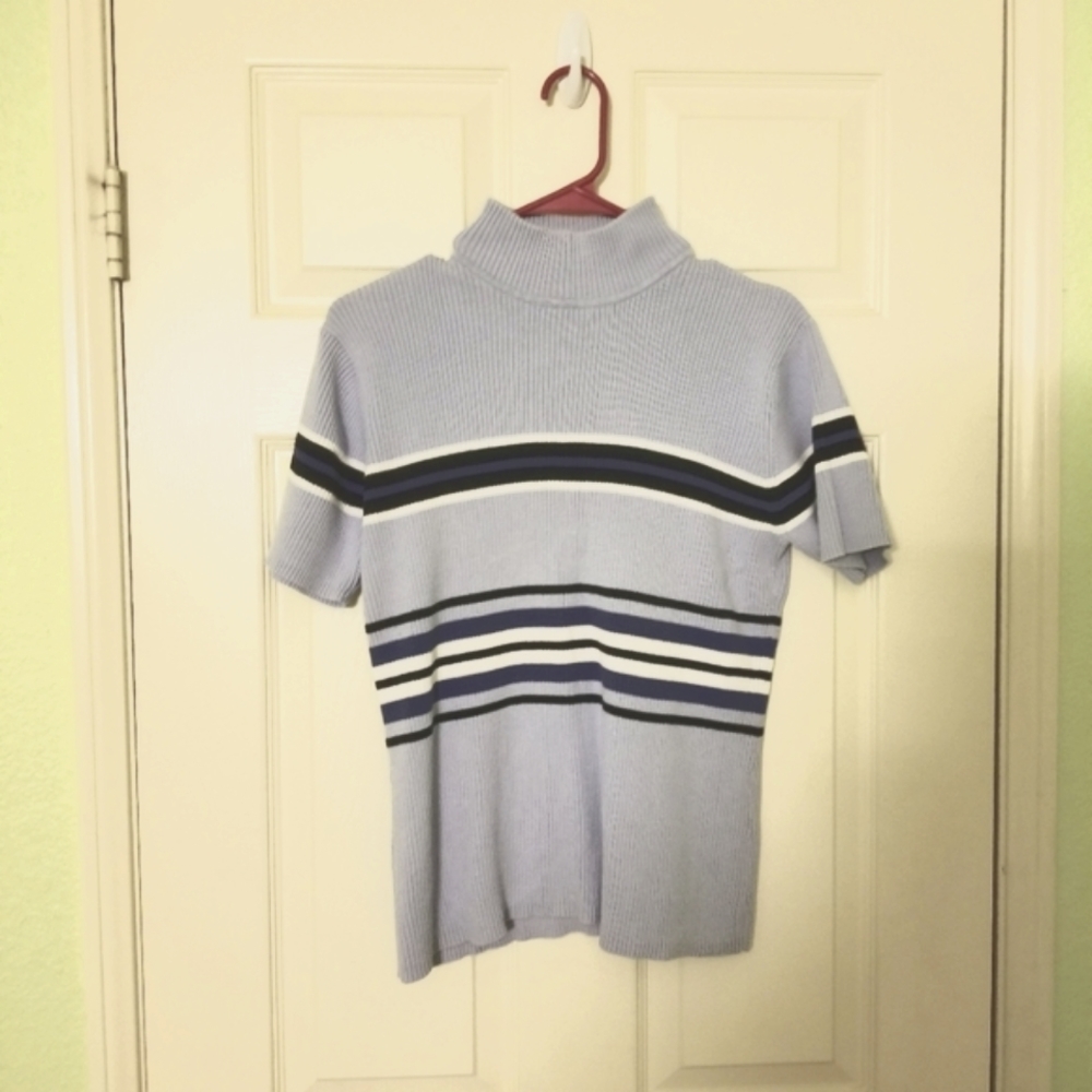 Ribbed Turtleneck Tee in Periwinkle Blue